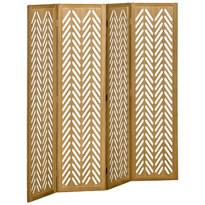 Wooden Lattice Room Divider Interior Folding Partition 4 Panels Natural Wood 160 x 170 cm
