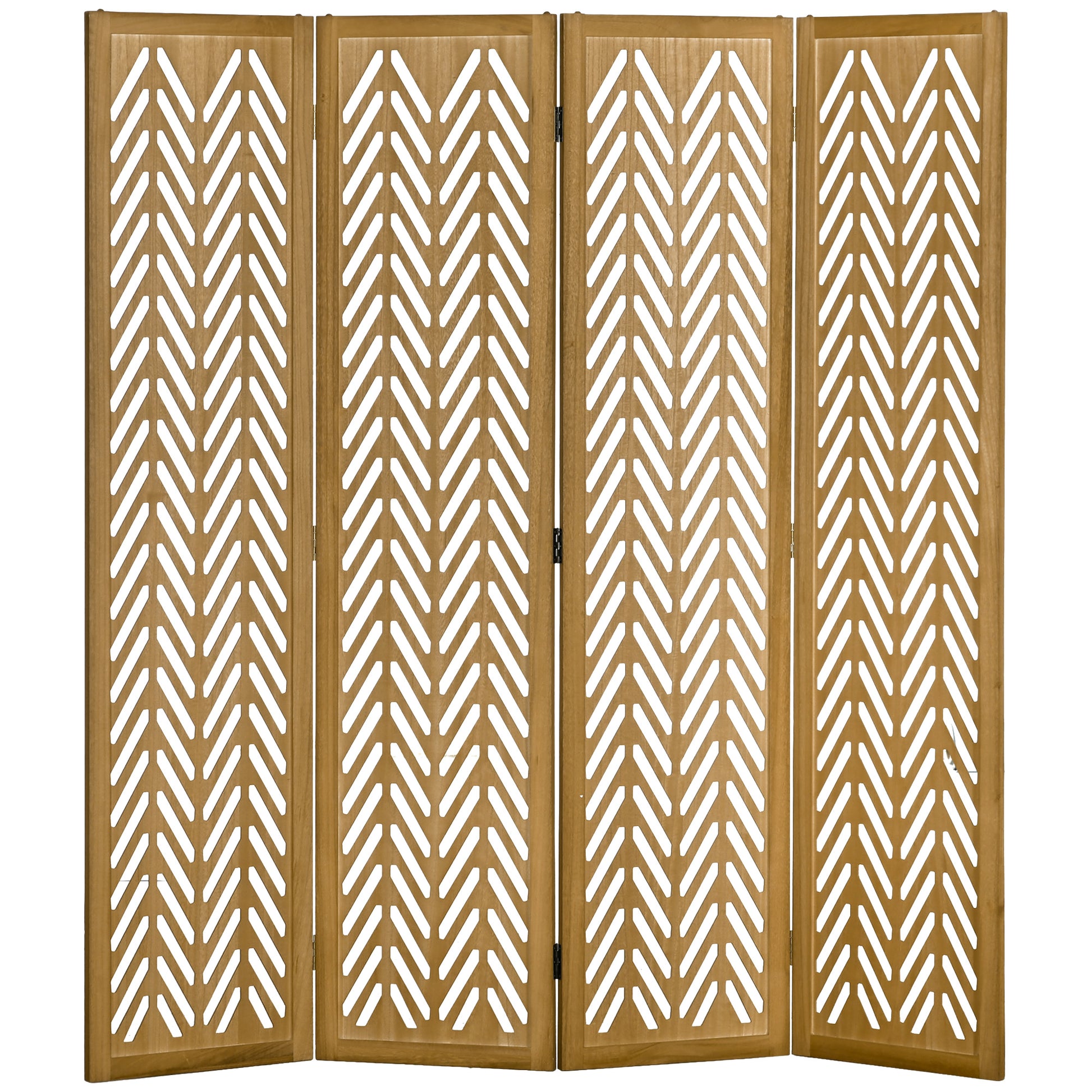 Wooden Lattice Room Divider Interior Folding Partition 4 Panels Natural Wood 160 x 170 cm