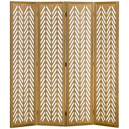 Wooden Lattice Room Divider Interior Folding Partition 4 Panels Natural Wood 160 x 170 cm