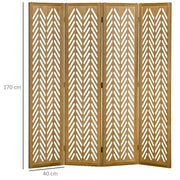 Wooden Lattice Room Divider Interior Folding Partition 4 Panels Natural Wood 160 x 170 cm