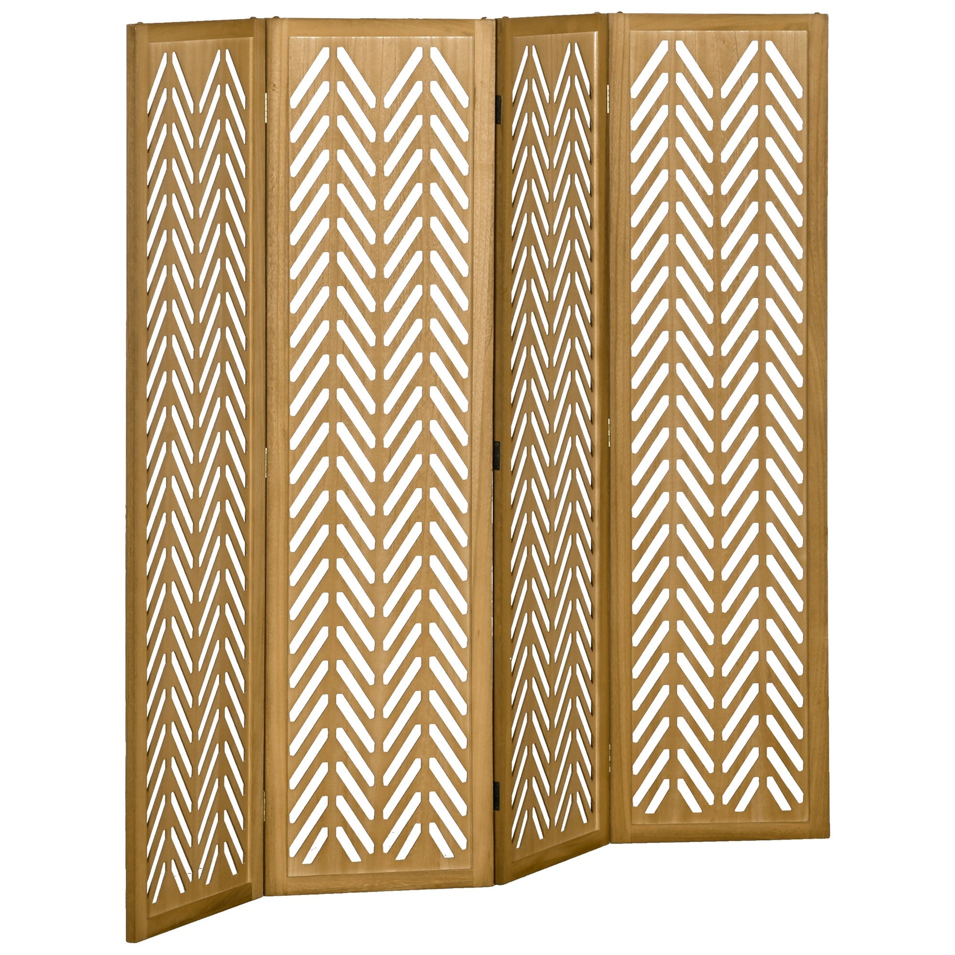 Wooden Lattice Room Divider Interior Folding Partition 4 Panels Natural Wood 160 x 170 cm