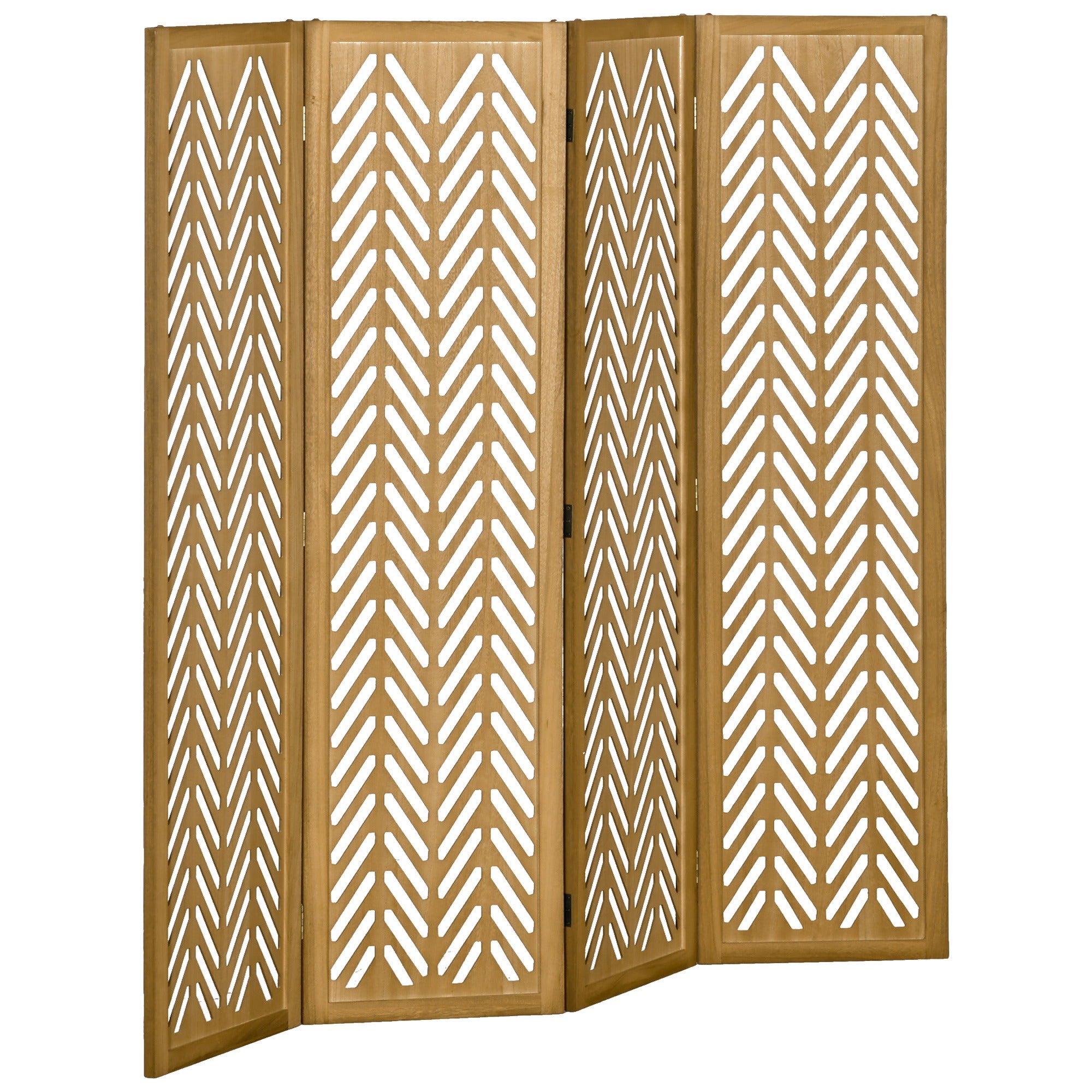 Wooden Lattice Room Divider Interior Folding Partition 4 Panels Natural Wood 160 x 170 cm