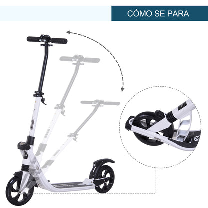 Folding Scooter for Adults and Kids 14+ Lightweight Scooter with Adjustable Handlebar Skateboard Style with Brake Big 200 mm Wheels Shock Absorber Aluminum Load 100 kg White