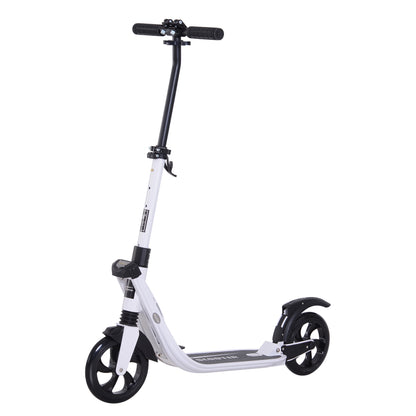 Folding Scooter for Adults and Kids 14+ Lightweight Scooter with Adjustable Handlebar Skateboard Style with Brake Big 200 mm Wheels Shock Absorber Aluminum Load 100 kg White