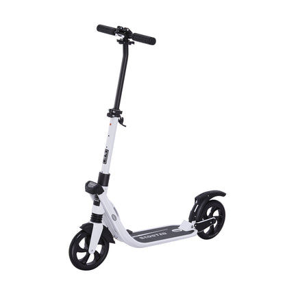 Folding Scooter for Adults and Kids 14+ Lightweight Scooter with Adjustable Handlebar Skateboard Style with Brake Big 200 mm Wheels Shock Absorber Aluminum Load 100 kg White