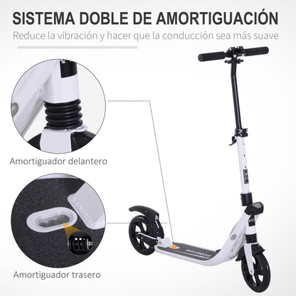 Folding Scooter for Adults and Kids 14+ Lightweight Scooter with Adjustable Handlebar Skateboard Style with Brake Big 200 mm Wheels Shock Absorber Aluminum Load 100 kg White