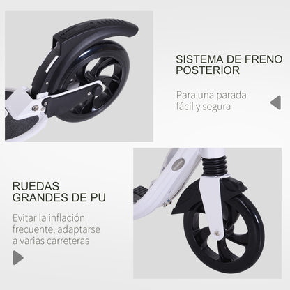 Folding Scooter for Adults and Kids 14+ Lightweight Scooter with Adjustable Handlebar Skateboard Style with Brake Big 200 mm Wheels Shock Absorber Aluminum Load 100 kg White