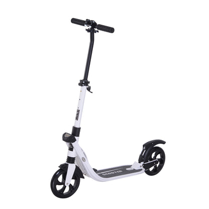 Folding Scooter for Adults and Kids 14+ Lightweight Scooter with Adjustable Handlebar Skateboard Style with Brake Big 200 mm Wheels Shock Absorber Aluminum Load 100 kg White