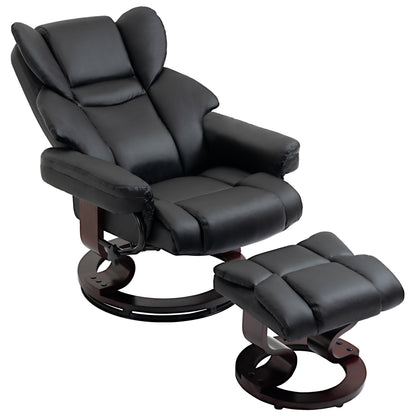 Recliner with Footstool, Swivel TV Chair, TV Chair with Reclining Function, Reclining Chair, Lounger for Living Room, Bedroom, Faux Leather, Black