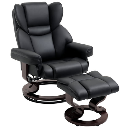 Recliner with Footstool, Swivel TV Chair, TV Chair with Reclining Function, Reclining Chair, Lounger for Living Room, Bedroom, Faux Leather, Black
