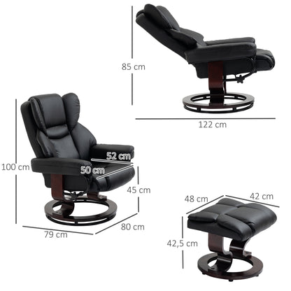 Recliner with Footstool, Swivel TV Chair, TV Chair with Reclining Function, Reclining Chair, Lounger for Living Room, Bedroom, Faux Leather, Black