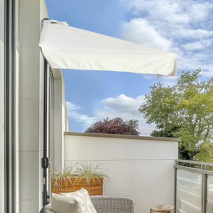 Rectangular Umbrella 230x130x249 cm Wall Parasol Half Umbrella with Crank UV Protection Waterproof Umbrella for Balcony Terrace Garden Cream