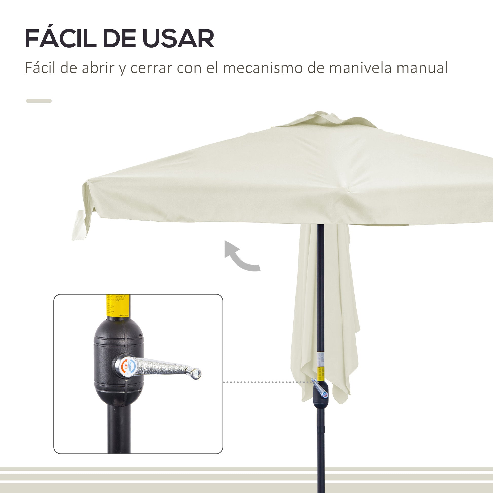 Rectangular Umbrella 230x130x249 cm Wall Parasol Half Umbrella with Crank UV Protection Waterproof Umbrella for Balcony Terrace Garden Cream