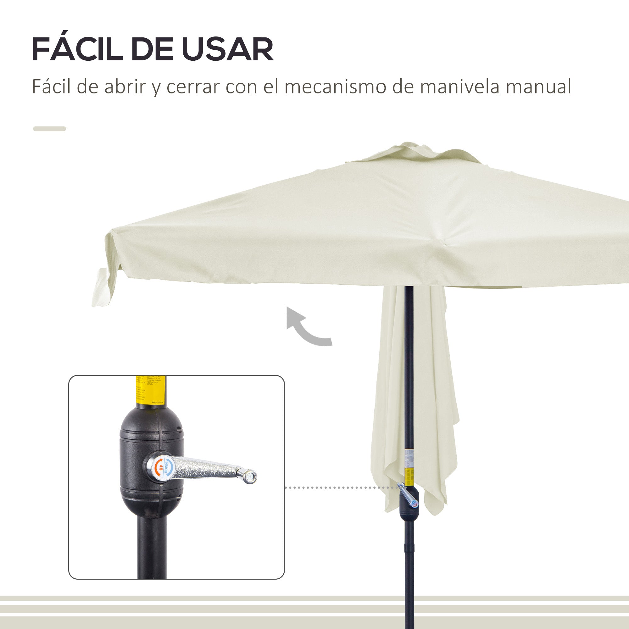 Rectangular Umbrella 230x130x249 cm Wall Parasol Half Umbrella with Crank UV Protection Waterproof Umbrella for Balcony Terrace Garden Cream