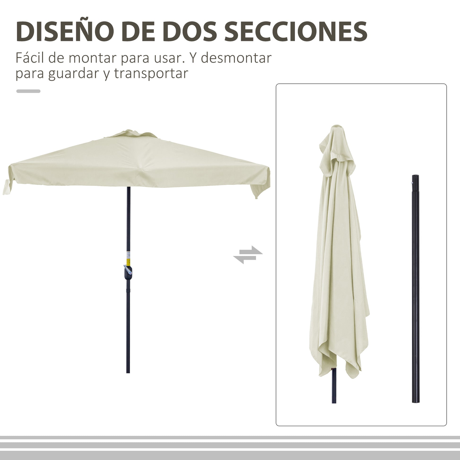 Rectangular Umbrella 230x130x249 cm Wall Parasol Half Umbrella with Crank UV Protection Waterproof Umbrella for Balcony Terrace Garden Cream