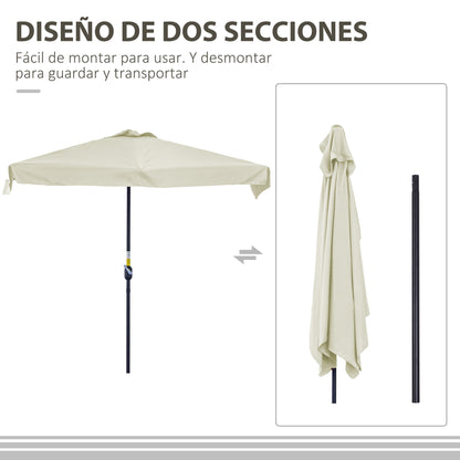 Rectangular Umbrella 230x130x249 cm Wall Parasol Half Umbrella with Crank UV Protection Waterproof Umbrella for Balcony Terrace Garden Cream