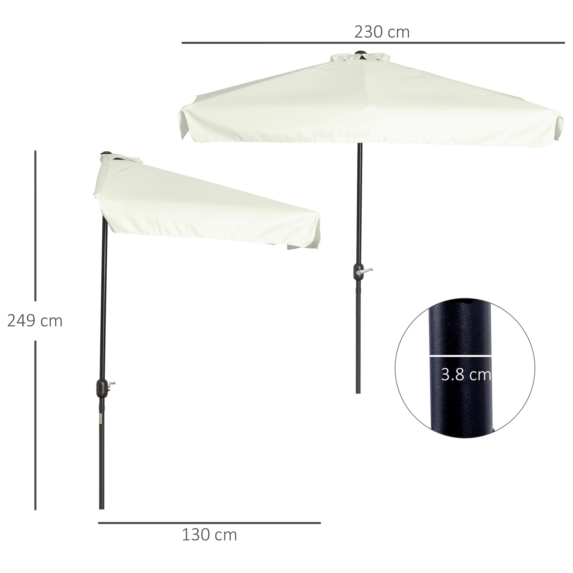 Rectangular Umbrella 230x130x249 cm Wall Parasol Half Umbrella with Crank UV Protection Waterproof Umbrella for Balcony Terrace Garden Cream