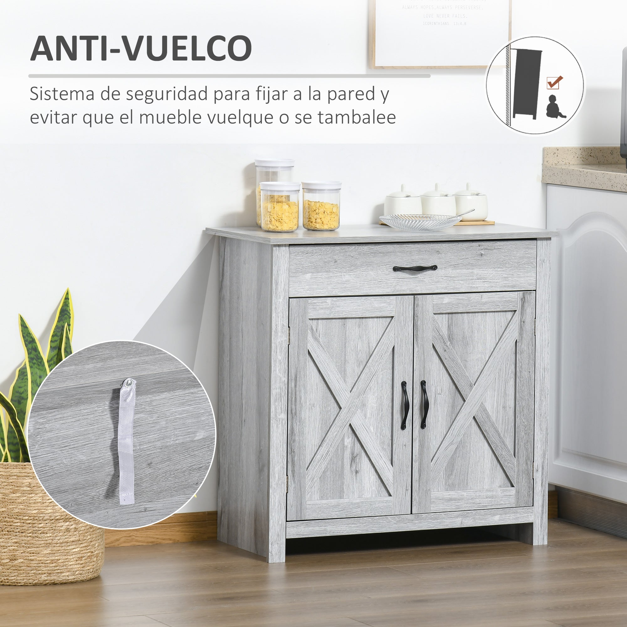 Kitchen Sideboard Buffet for Living Room with 1 Drawer 2 Doors and Adjustable Interior Shelf Decorative Auxiliary Furniture for Dining Room 80x39.7x80 cm Gray