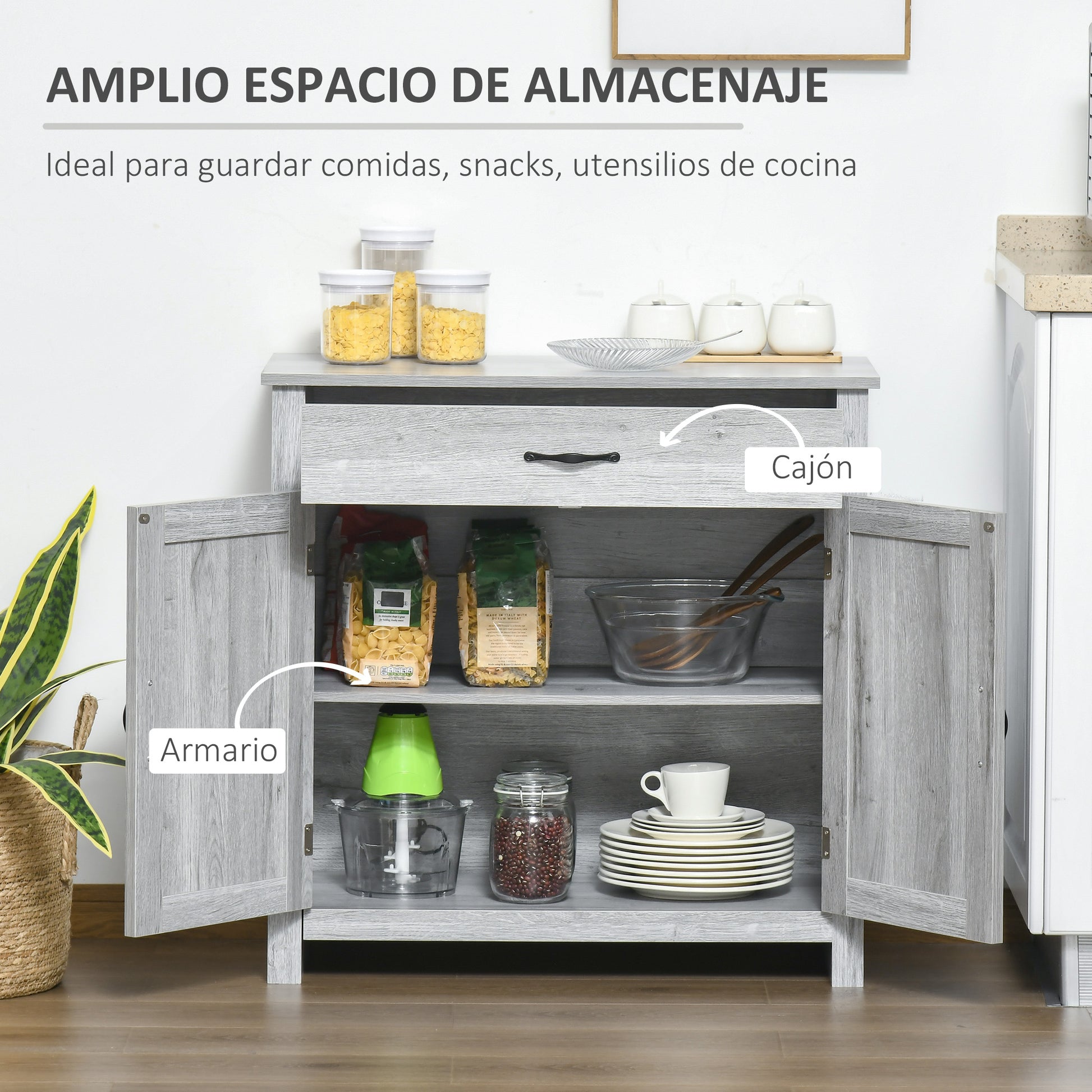 Kitchen Sideboard Buffet for Living Room with 1 Drawer 2 Doors and Adjustable Interior Shelf Decorative Auxiliary Furniture for Dining Room 80x39.7x80 cm Gray