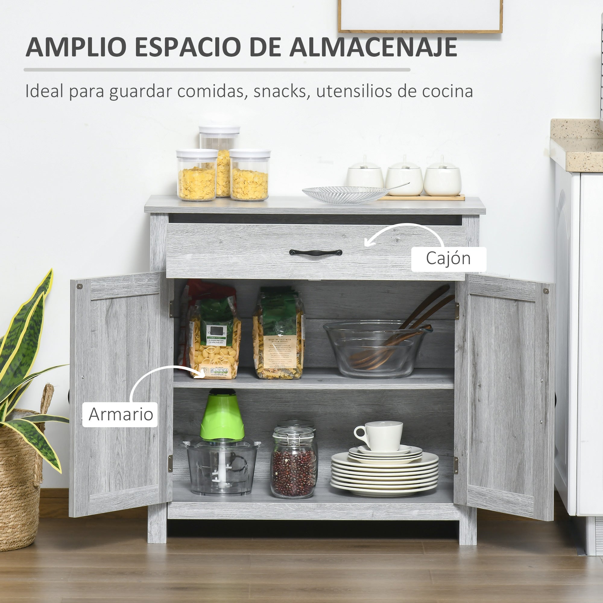 Kitchen Sideboard Buffet for Living Room with 1 Drawer 2 Doors and Adjustable Interior Shelf Decorative Auxiliary Furniture for Dining Room 80x39.7x80 cm Gray