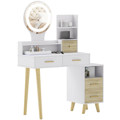 Makeup Vanity with Mirror and LED Lights Makeup Table with Adjustable Lighting 5 Drawers and 4 Compartments Vanity for Bedroom Living Room White