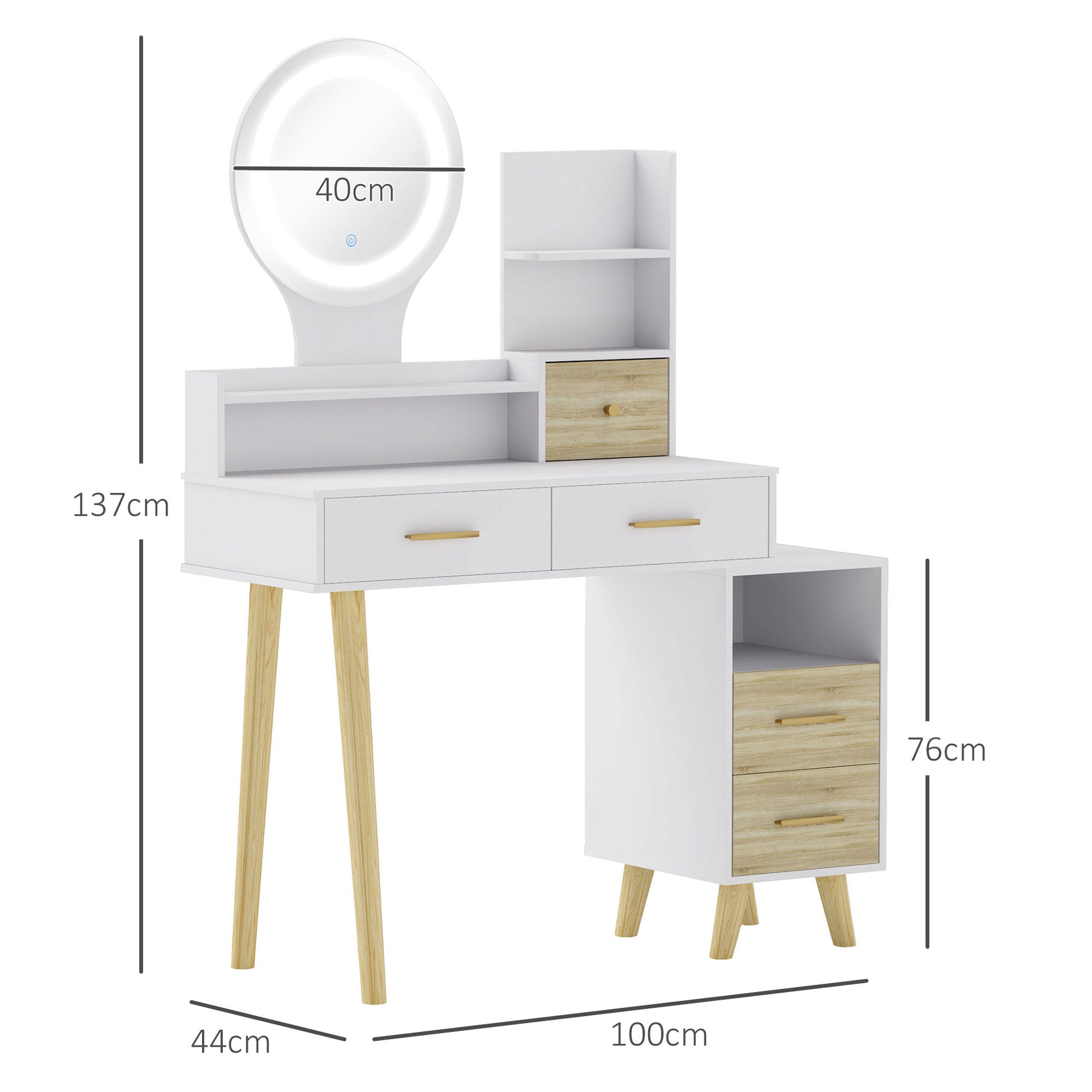 Makeup Vanity with Mirror and LED Lights Makeup Table with Adjustable Lighting 5 Drawers and 4 Compartments Vanity for Bedroom Living Room White