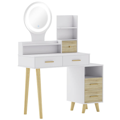 Makeup Vanity with Mirror and LED Lights Makeup Table with Adjustable Lighting 5 Drawers and 4 Compartments Vanity for Bedroom Living Room White