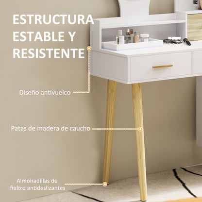 Makeup Vanity with Mirror and LED Lights Makeup Table with Adjustable Lighting 5 Drawers and 4 Compartments Vanity for Bedroom Living Room White