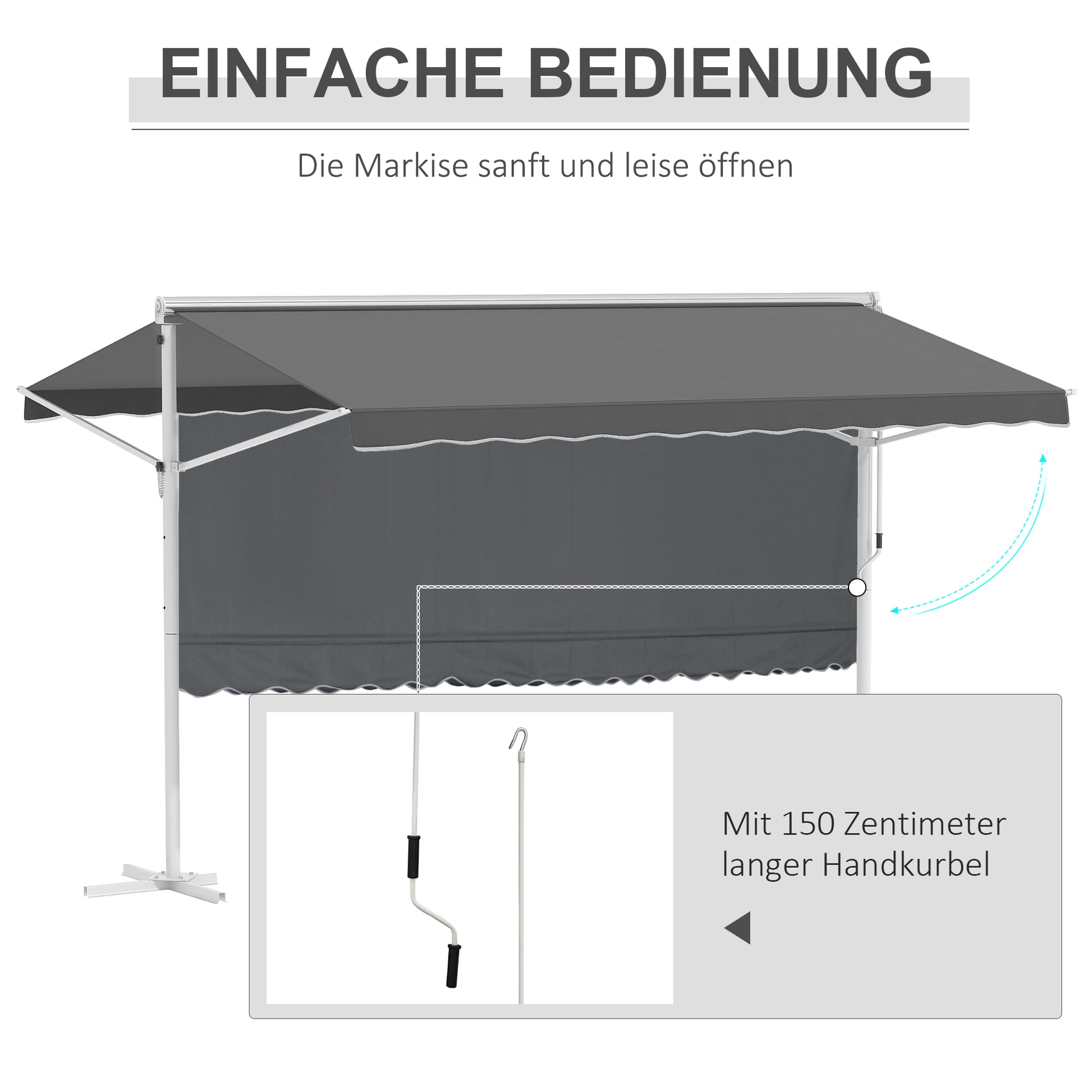 Freestanding Awning 4x3m Garden Sunshade with Folding Arm Crank Sun Protection Terrace Cover for Outdoor Garden Terrace Gray