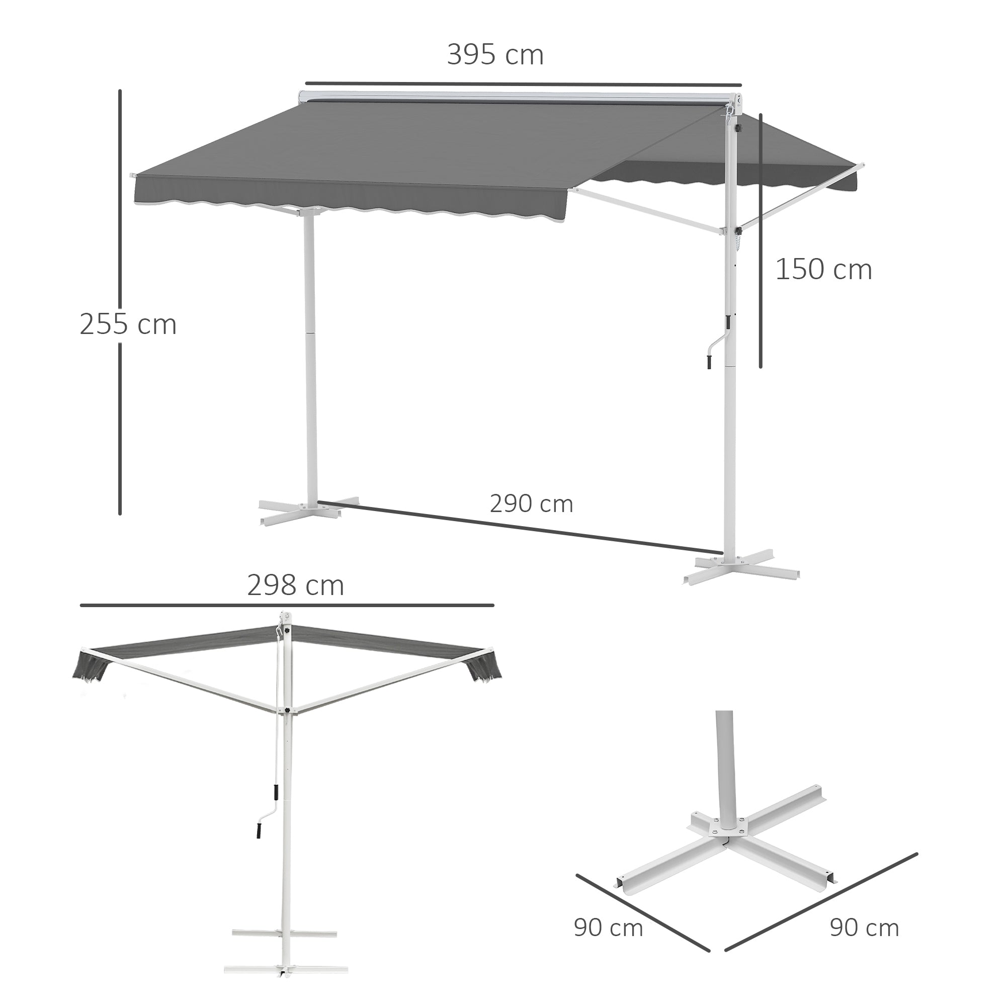 Freestanding Awning 4x3m Garden Sunshade with Folding Arm Crank Sun Protection Terrace Cover for Outdoor Garden Terrace Gray