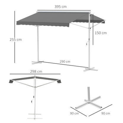 Freestanding Awning 4x3m Garden Sunshade with Folding Arm Crank Sun Protection Terrace Cover for Outdoor Garden Terrace Gray