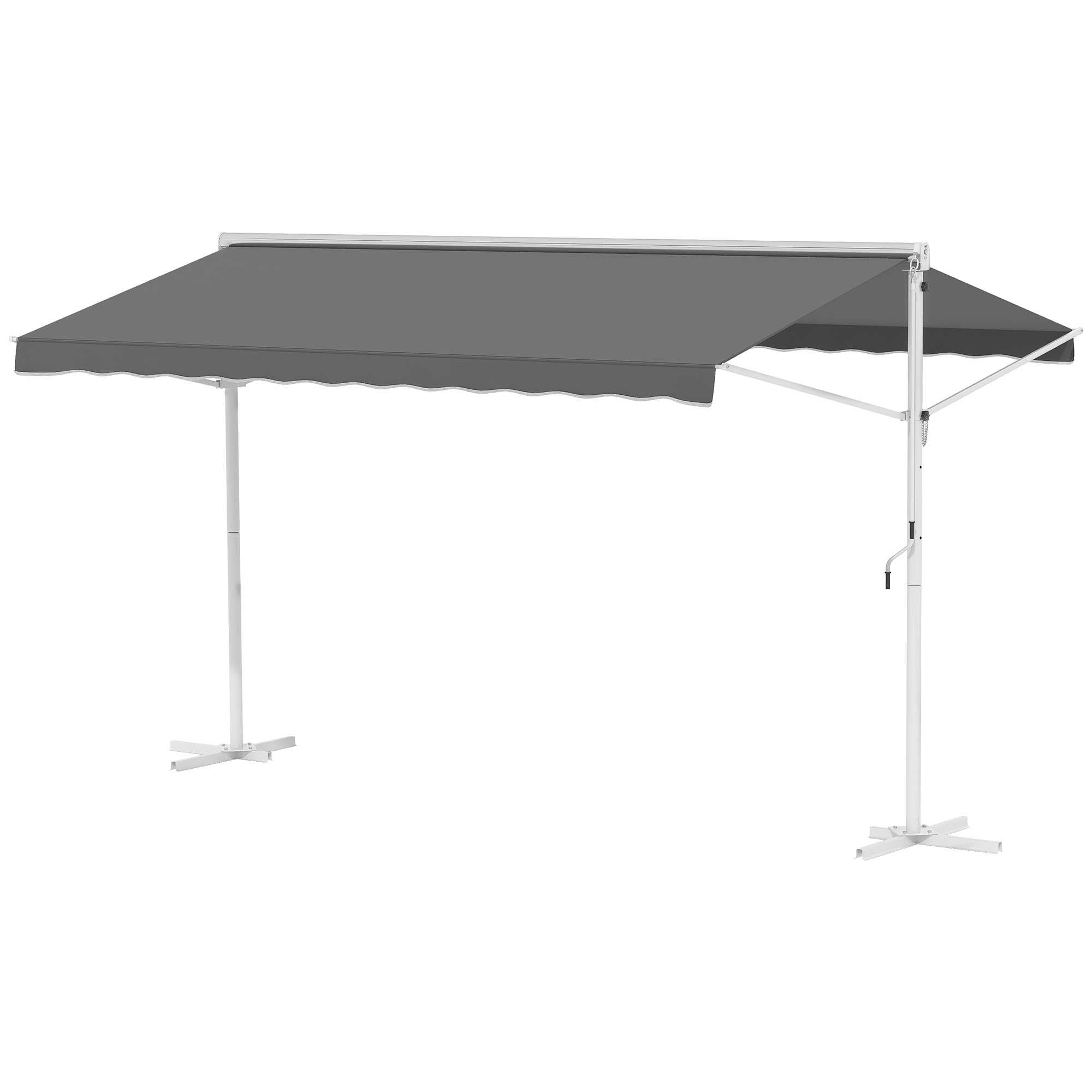 Freestanding Awning 4x3m Garden Sunshade with Folding Arm Crank Sun Protection Terrace Cover for Outdoor Garden Terrace Gray