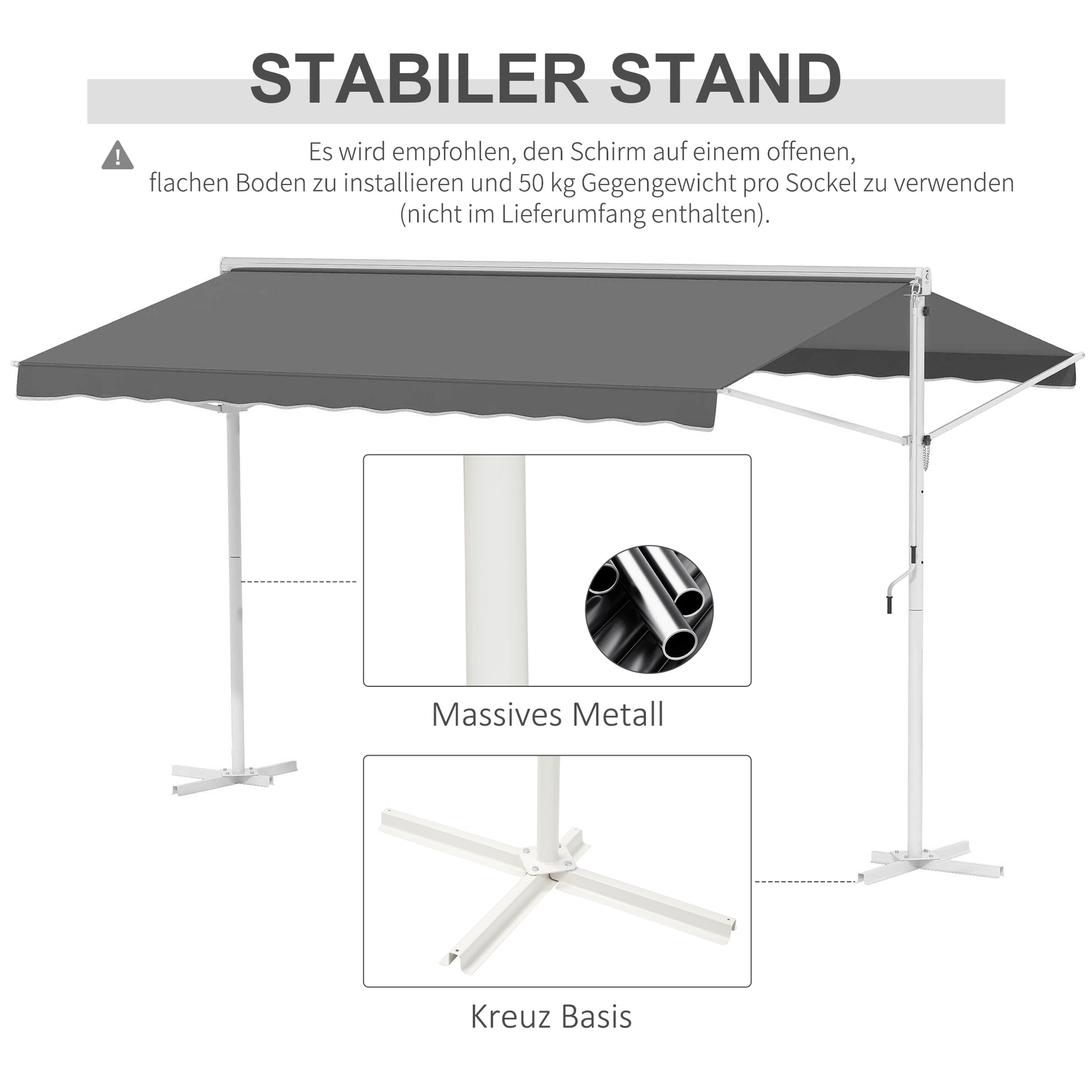 Freestanding Awning 4x3m Garden Sunshade with Folding Arm Crank Sun Protection Terrace Cover for Outdoor Garden Terrace Gray