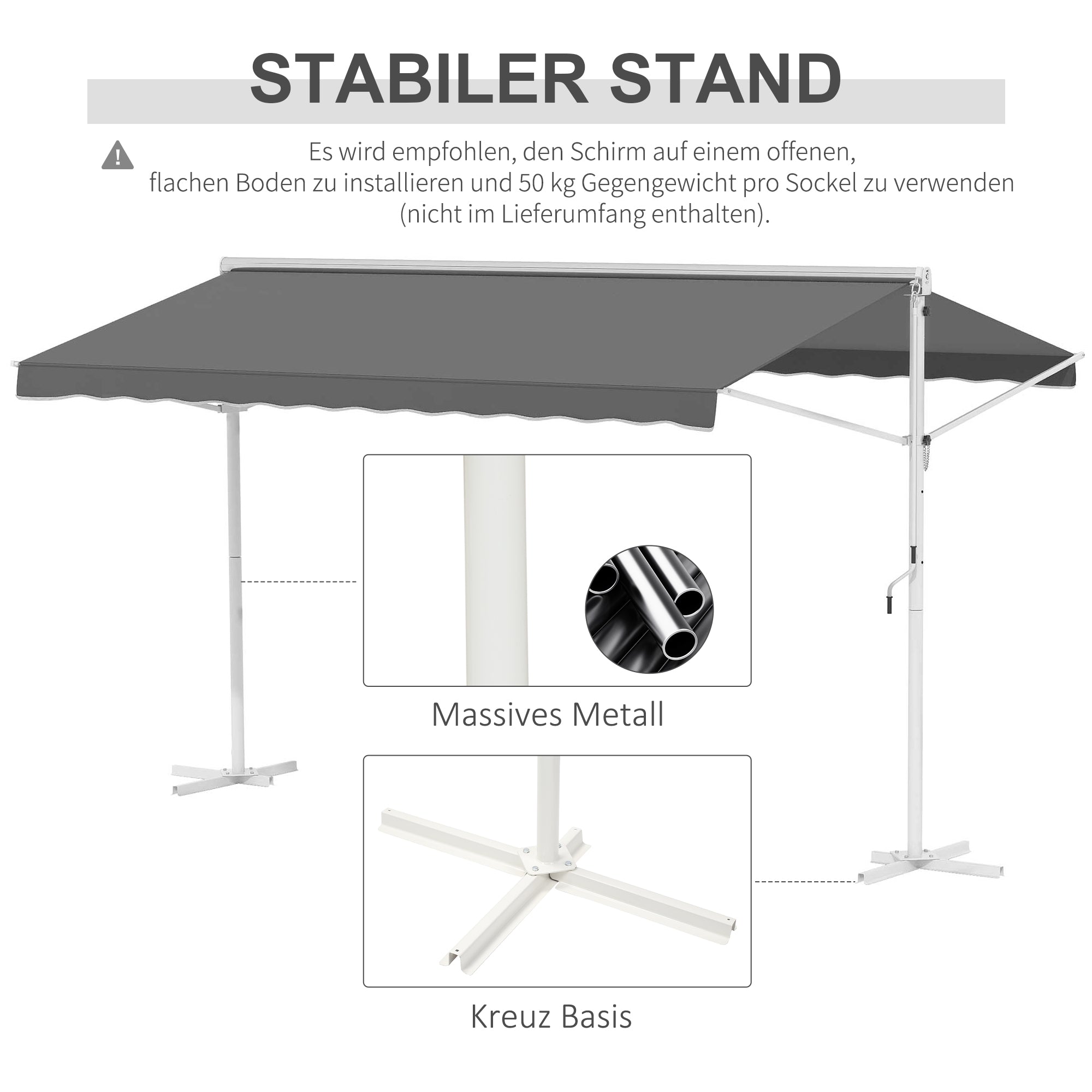 Freestanding Awning 4x3m Garden Sunshade with Folding Arm Crank Sun Protection Terrace Cover for Outdoor Garden Terrace Gray