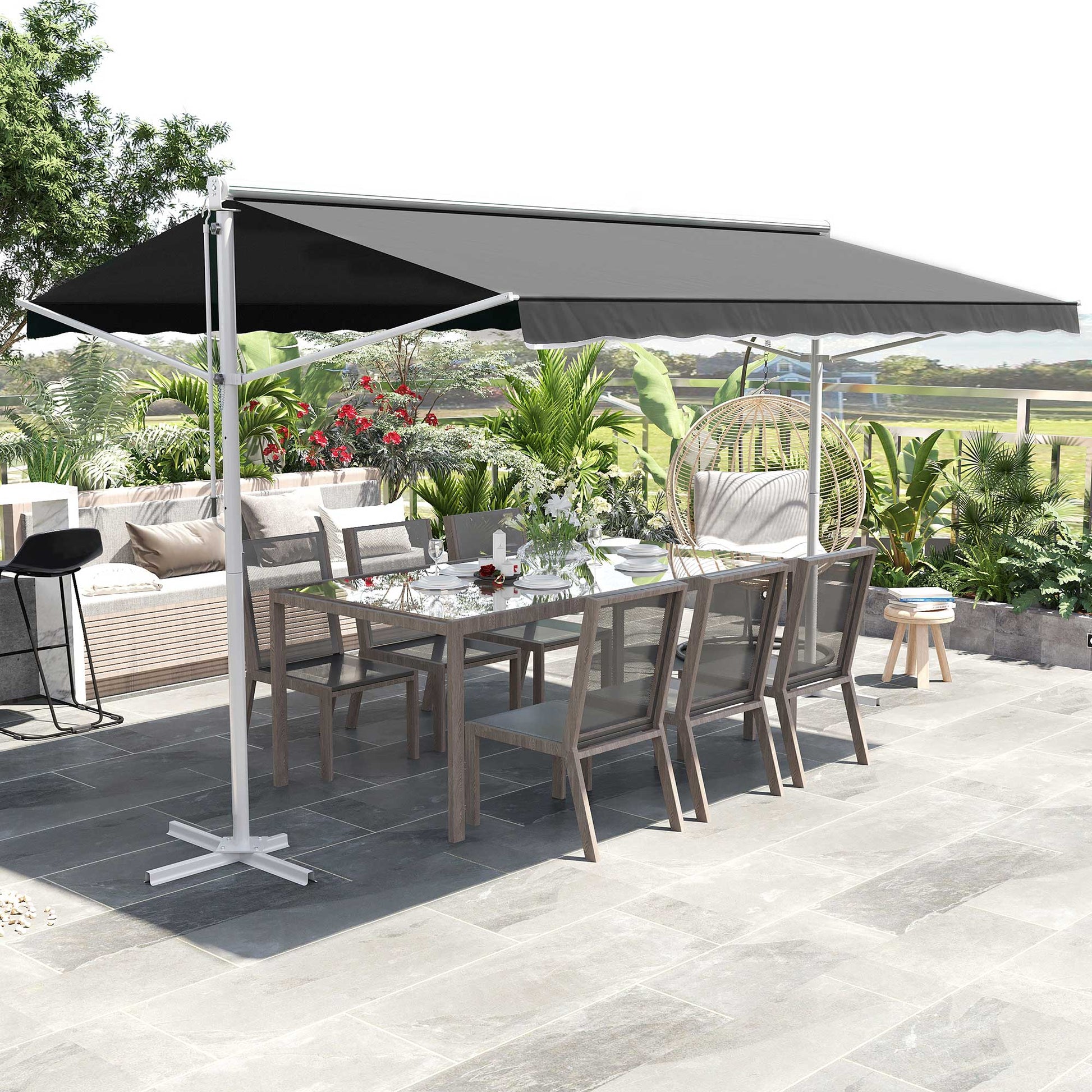 Freestanding Awning 4x3m Garden Sunshade with Folding Arm Crank Sun Protection Terrace Cover for Outdoor Garden Terrace Gray