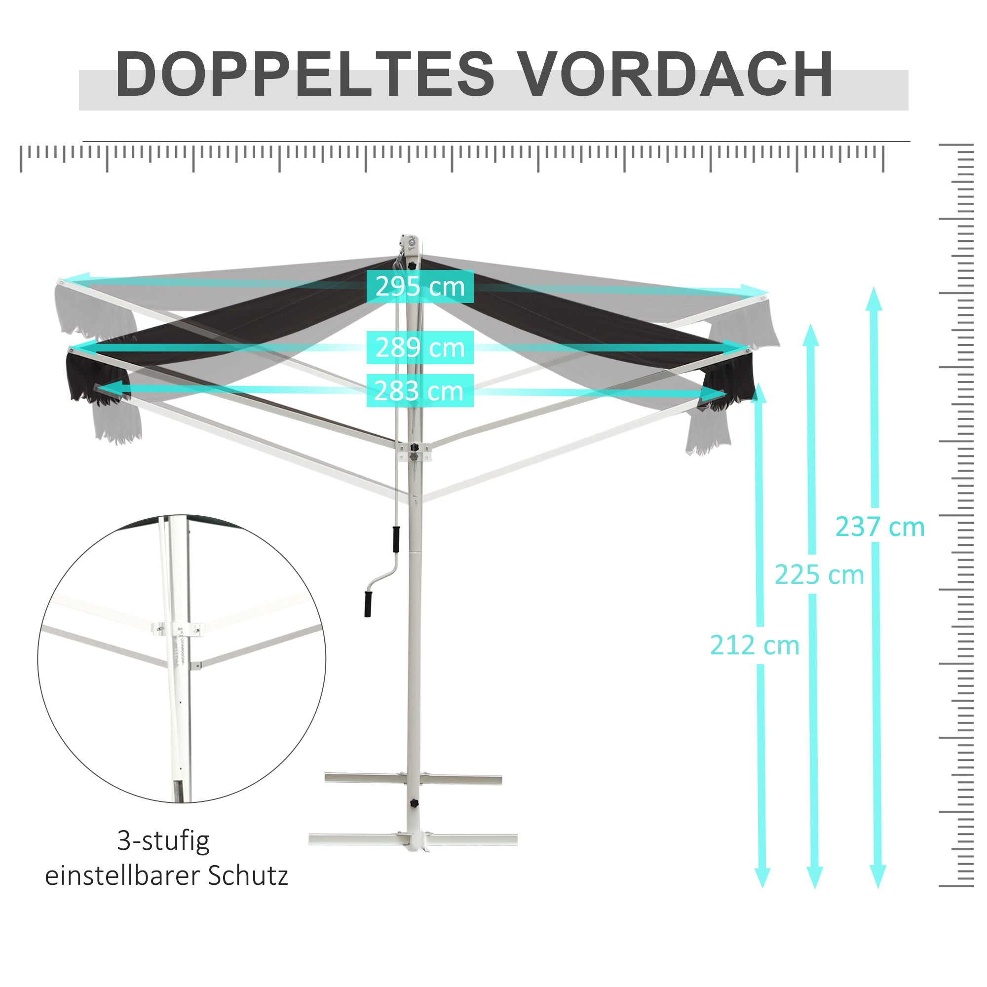 Freestanding Awning 4x3m Garden Sunshade with Folding Arm Crank Sun Protection Terrace Cover for Outdoor Garden Terrace Gray