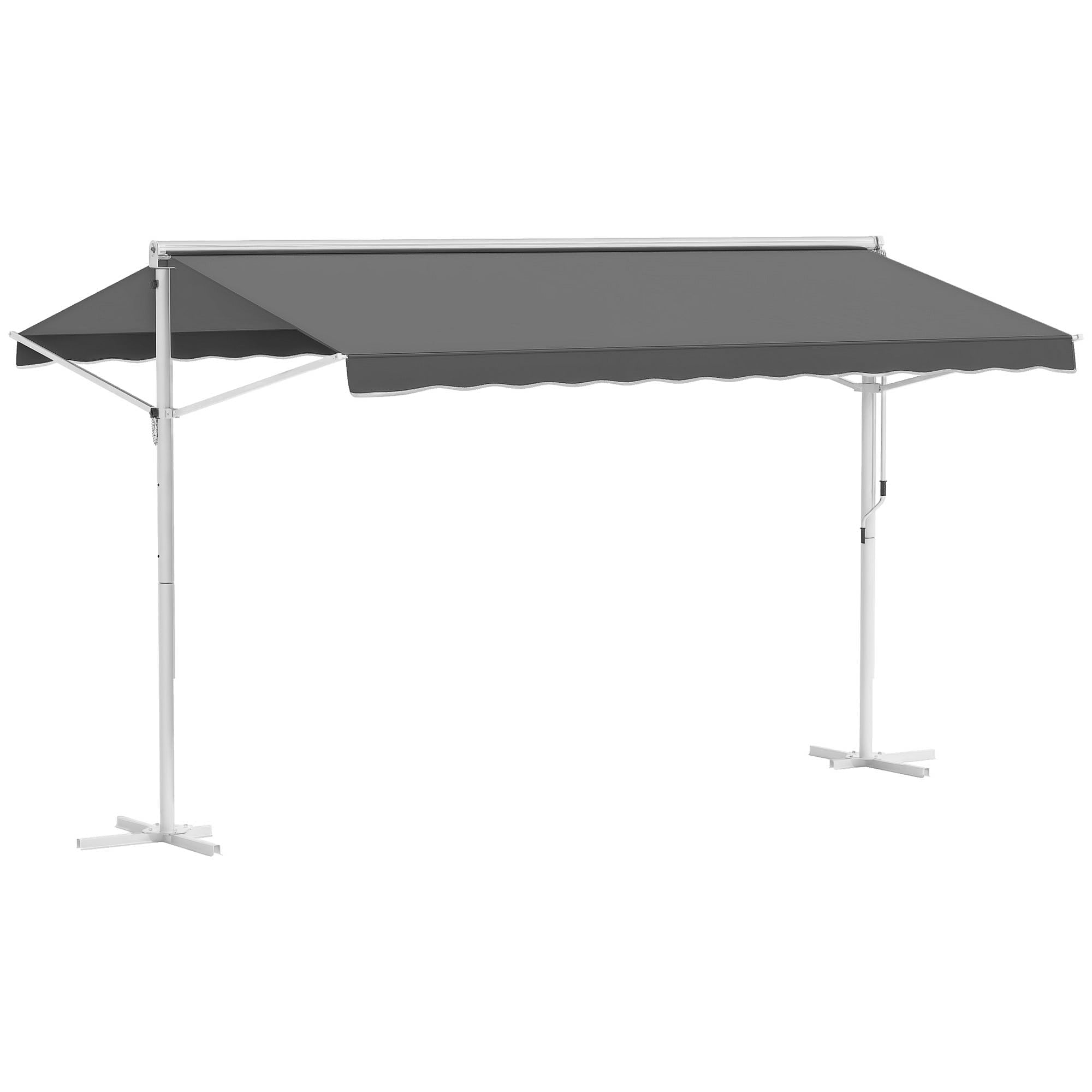 Freestanding Awning 4x3m Garden Sunshade with Folding Arm Crank Sun Protection Terrace Cover for Outdoor Garden Terrace Gray