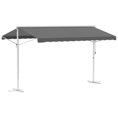 Freestanding Awning 4x3m Garden Sunshade with Folding Arm Crank Sun Protection Terrace Cover for Outdoor Garden Terrace Gray