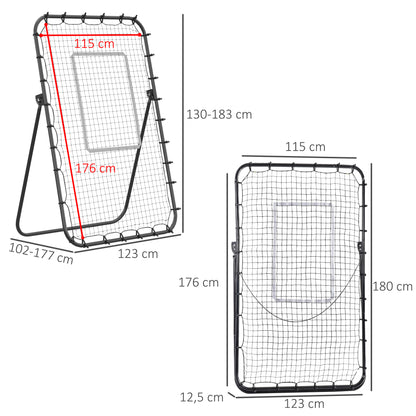 Soccer Rebounder, Foldable Soccer Goal, Kickback Rebound Wall with 4 Adjustable Levels, Metal Frame for Kids, Adults 123 x 73 x 178.5 cm, Black