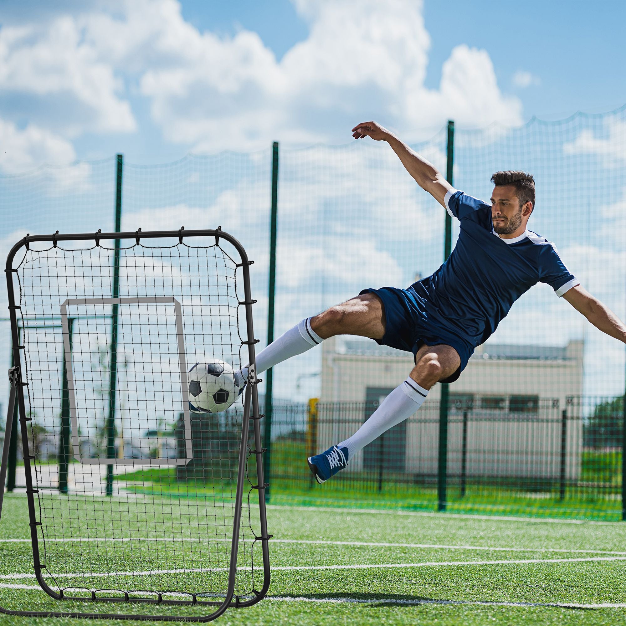 Soccer Rebounder, Foldable Soccer Goal, Kickback Rebound Wall with 4 Adjustable Levels, Metal Frame for Kids, Adults 123 x 73 x 178.5 cm, Black