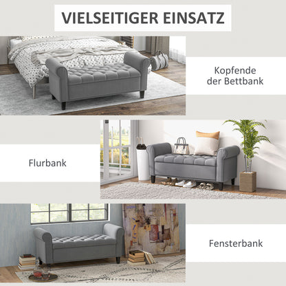 Padded Bench, Bed Bench, Seating Bench in Velvet Look, Entryway Bench with Storage for Bedroom, Supports up to 120 kg, Gray, 126 x 48.5 x 57 cm