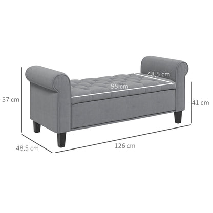 Padded Bench, Bed Bench, Seating Bench in Velvet Look, Entryway Bench with Storage for Bedroom, Supports up to 120 kg, Gray, 126 x 48.5 x 57 cm