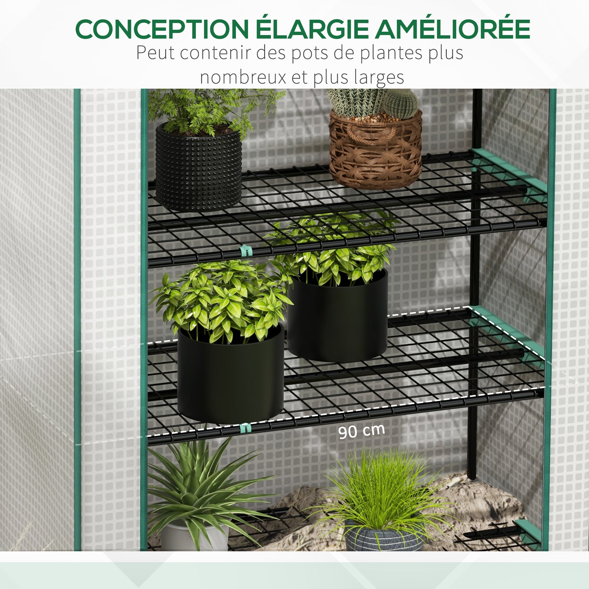 Garden Greenhouse with 5 Shelves, Balcony Greenhouse, Reinforced 135 g/m² Tarpaulin, Steel Frame, Roll-Up Zippered Door, for Vegetables Plants Flowers, 90x49x193cm, White