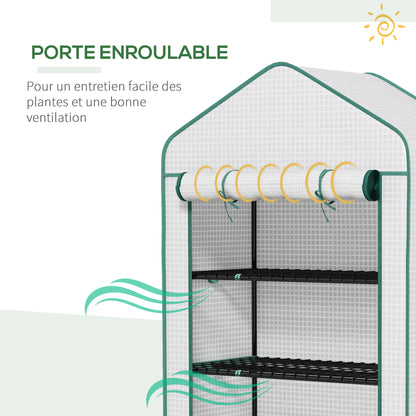 Garden Greenhouse with 5 Shelves, Balcony Greenhouse, Reinforced 135 g/m² Tarpaulin, Steel Frame, Roll-Up Zippered Door, for Vegetables Plants Flowers, 90x49x193cm, White