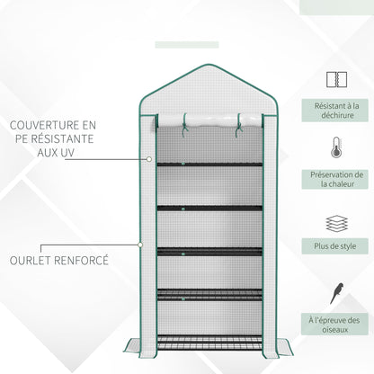 Garden Greenhouse with 5 Shelves, Balcony Greenhouse, Reinforced 135 g/m² Tarpaulin, Steel Frame, Roll-Up Zippered Door, for Vegetables Plants Flowers, 90x49x193cm, White