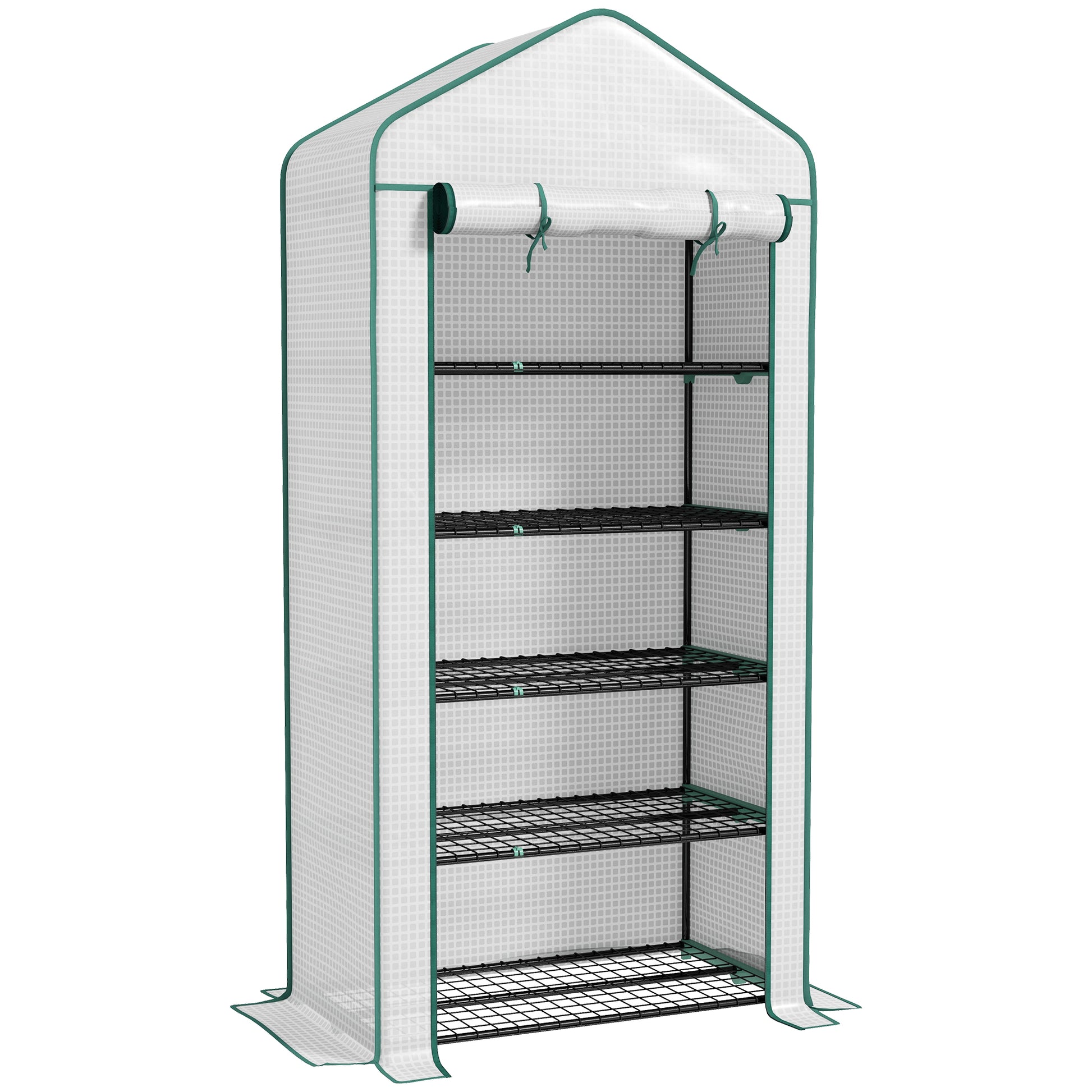 Garden Greenhouse with 5 Shelves, Balcony Greenhouse, Reinforced 135 g/m² Tarpaulin, Steel Frame, Roll-Up Zippered Door, for Vegetables Plants Flowers, 90x49x193cm, White