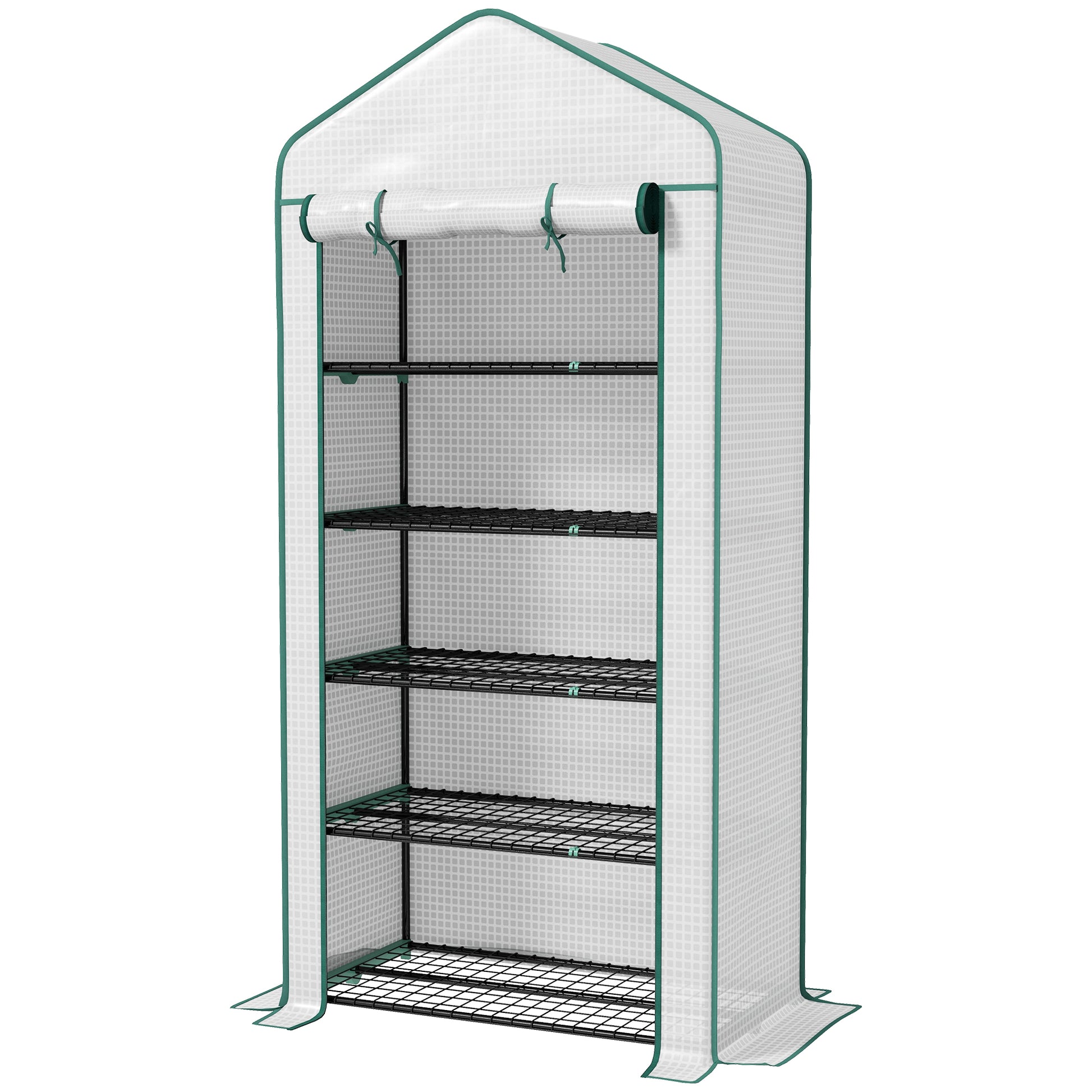 Garden Greenhouse with 5 Shelves, Balcony Greenhouse, Reinforced 135 g/m² Tarpaulin, Steel Frame, Roll-Up Zippered Door, for Vegetables Plants Flowers, 90x49x193cm, White