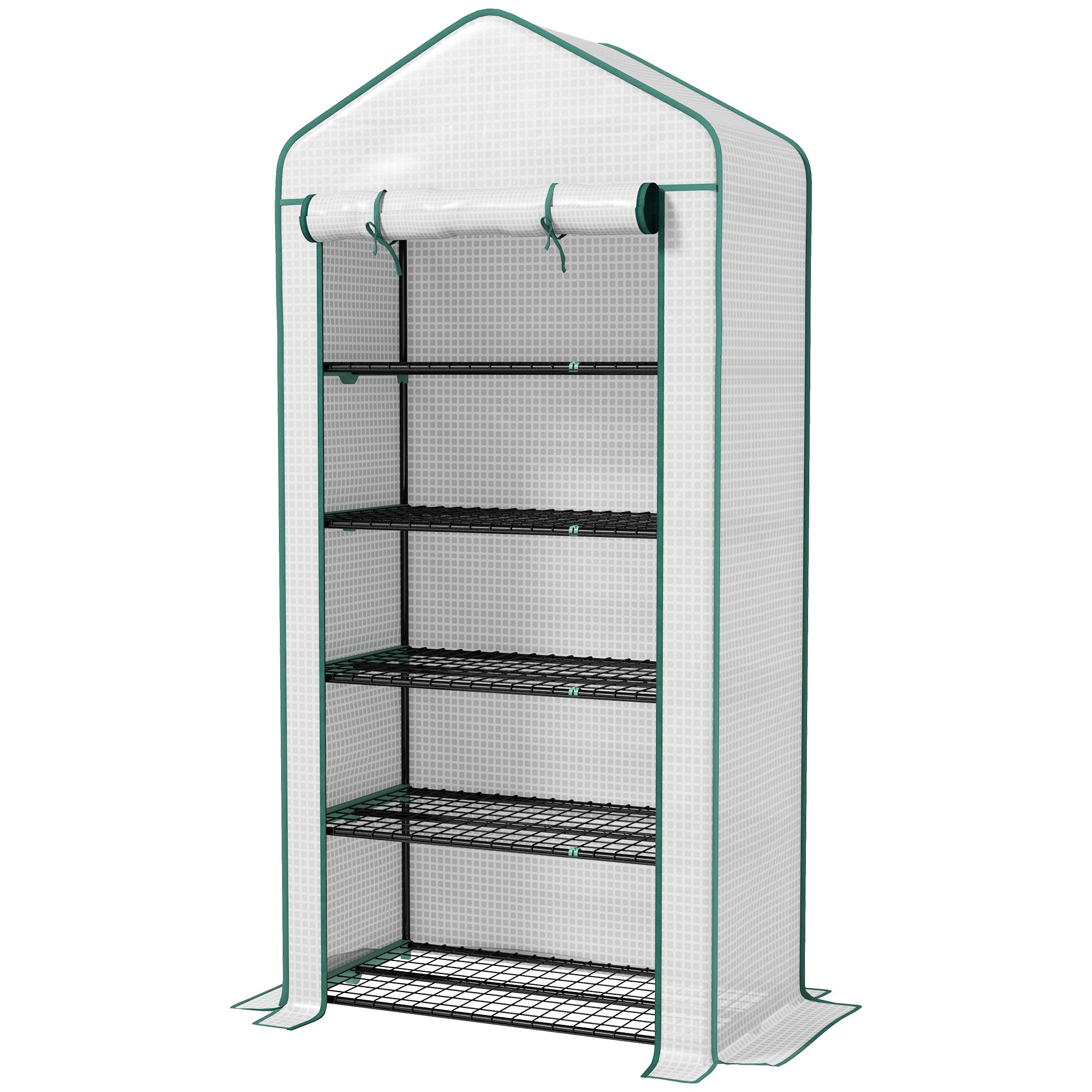 Garden Greenhouse with 5 Shelves, Balcony Greenhouse, Reinforced 135 g/m² Tarpaulin, Steel Frame, Roll-Up Zippered Door, for Vegetables Plants Flowers, 90x49x193cm, White