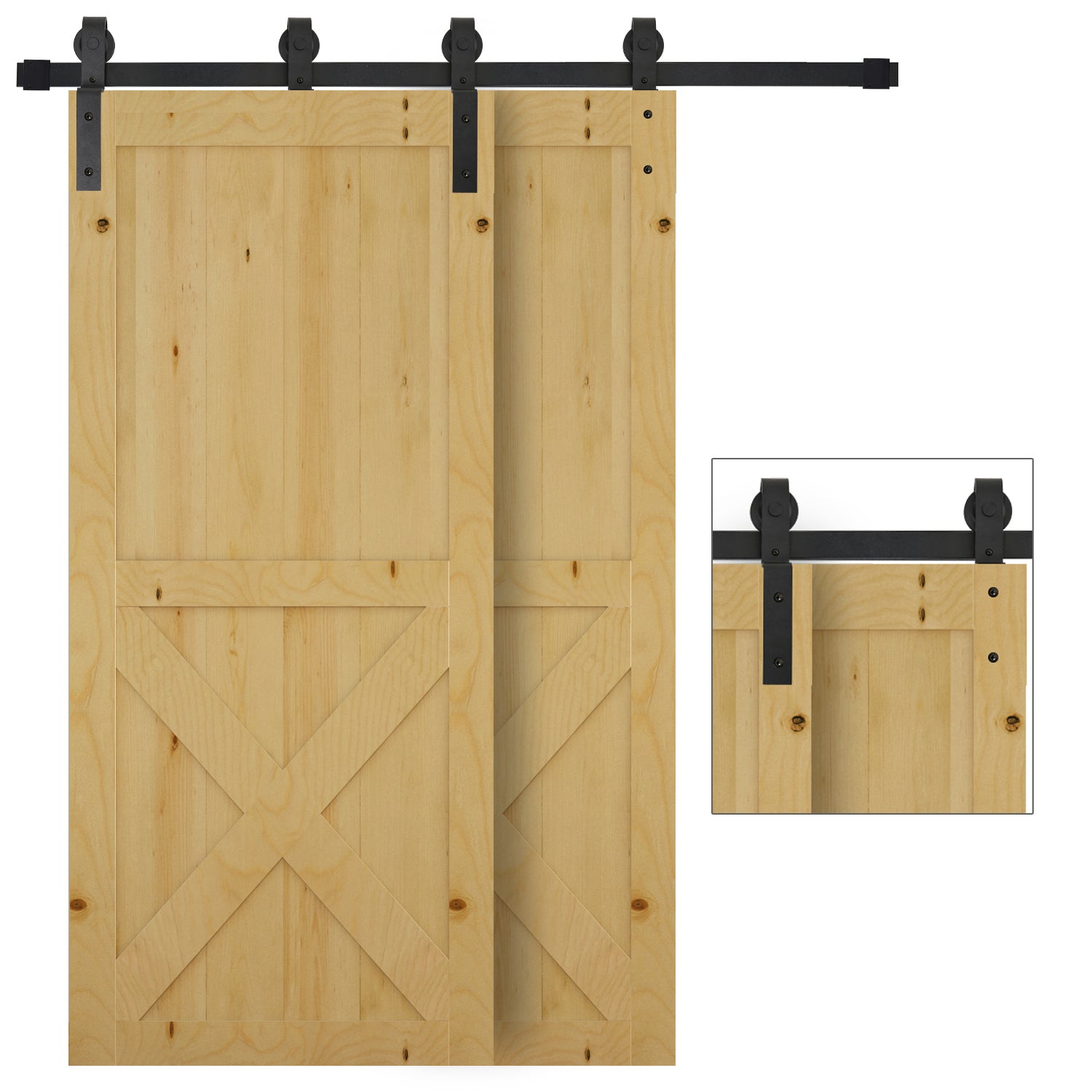 Sliding Door System Sliding Door Hardware for Wooden Sliding Door 9 Accessories Black