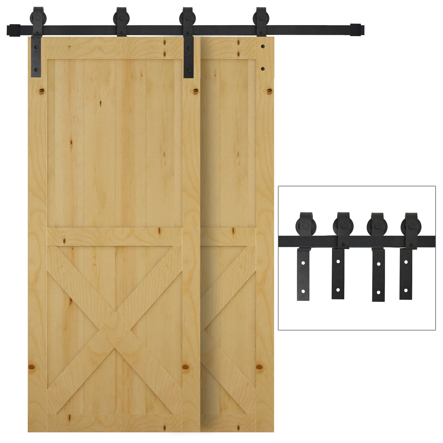 Sliding Door System Sliding Door Hardware for Wooden Sliding Door 9 Accessories Black